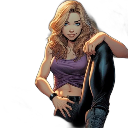 comic book art, concept art, cartoon, photorealistic, blonde, woman, purple, black transparent PNG cut-out
