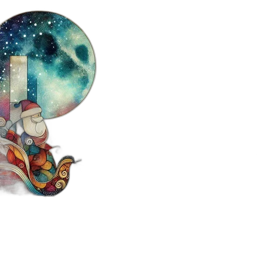 fantasy art, concept art, watercolor, pixel art, outer space, vibrant, illustration, santa transparent PNG cut-out