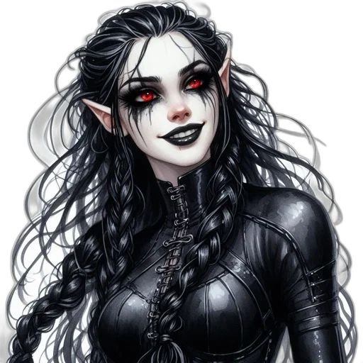 fantasy art, concept art, comic book art, pixel art, dark, monochrome, gothic-style, female transparent PNG cut-out