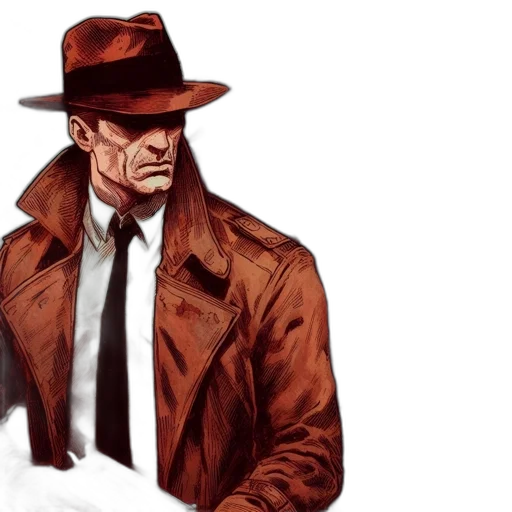 jacket, hat, comic book art, concept art, watercolor, cyberpunk, red, earth tones transparent PNG cut-out