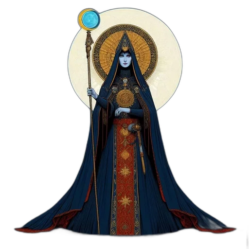 staff, jewelry, dress, crown, concept art, fantasy art, pixel art, comic book art transparent PNG cut-out