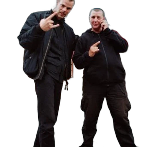 staff, jacket, shoes, weapon, concept art, two, men, black transparent PNG cut-out