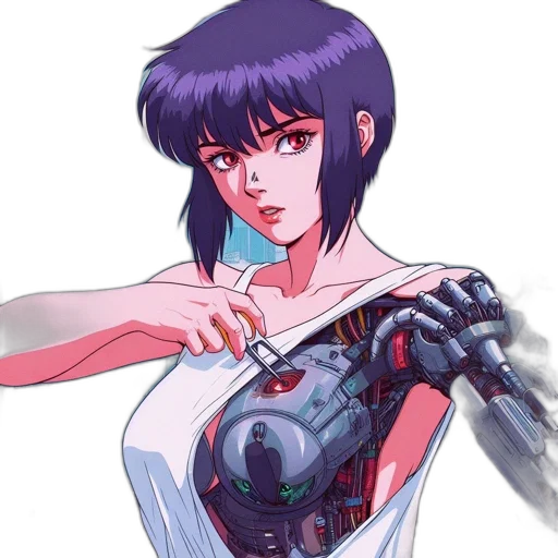 robot, weapon, dress, cyberpunk, vaporwave, concept art, anime, neon lights transparent PNG cut-out
