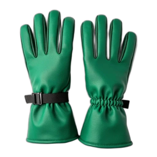 3d render, green, pair, rectangular, padded, stitched, gloves, textured transparent PNG cut-out