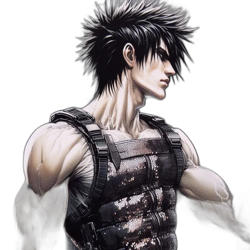 concept art, photorealistic, fantasy art, comic book art, anime, character, spiky, black transparent PNG cut-out