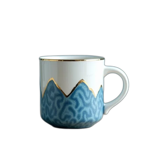 jewelry, 3d render, photorealistic, vaporwave, blue, ceramic, mug, white transparent PNG cut-out