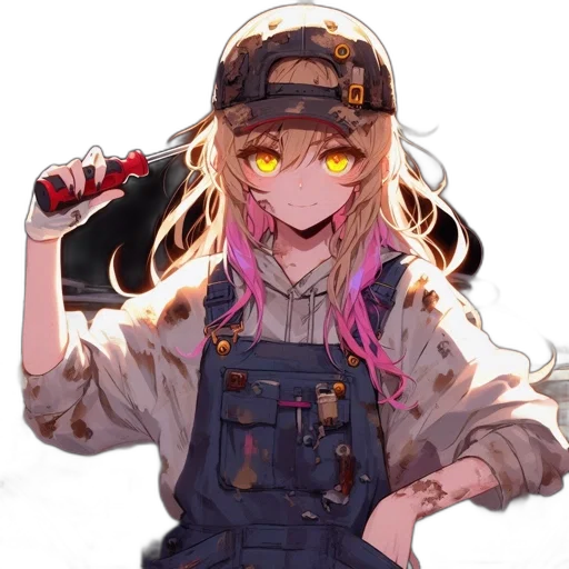 hat, staff, jacket, weapon, anime, cyberpunk, cartoon, pixel art transparent PNG cut-out