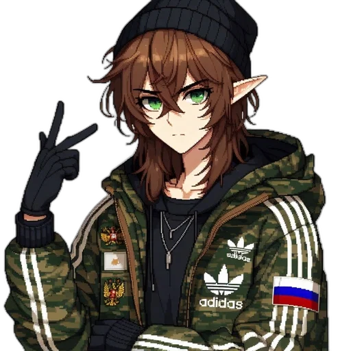 jacket, hat, weapon, staff, pixel art, anime, cartoon, cyberpunk transparent PNG cut-out