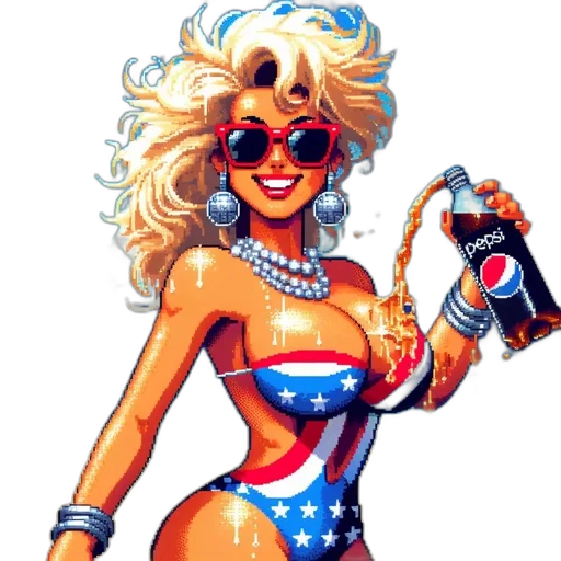 pixel art, comic book art, cartoon, concept art, woman, blonde, hair, sunglasses transparent PNG cut-out