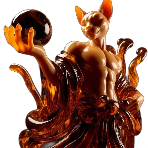3d render, concept art, photorealistic, fantasy art, fire, illuminated, fluid, feline transparent PNG cut-out