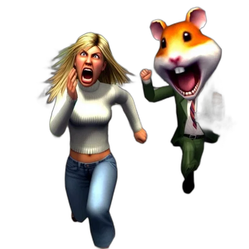 animal, concept art, 3d render, pixel art, distressed, woman, runs, menacing transparent PNG cut-out