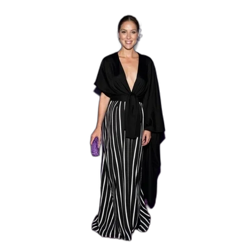 dress, woman, black, white, striped, shawl, draped, over transparent PNG cut-out