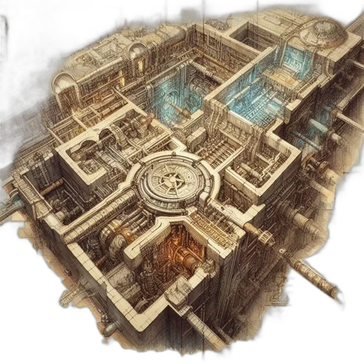 concept art, fantasy art, 3d render, watercolor, elaborate, steampunk-inspired, architectural, plan transparent PNG cut-out