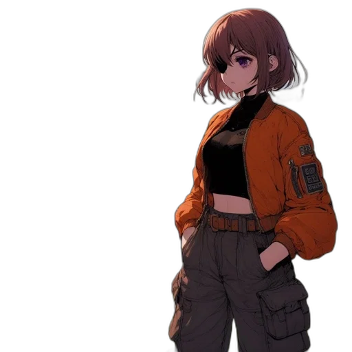 jacket, staff, creature, weapon, concept art, anime, cyberpunk, pixel art transparent PNG cut-out