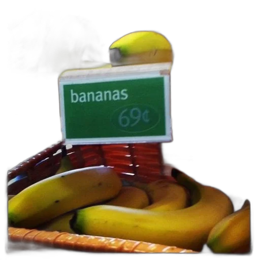 food, weapon, 3d render, photorealistic, basket, bananas, sign, says transparent PNG cut-out