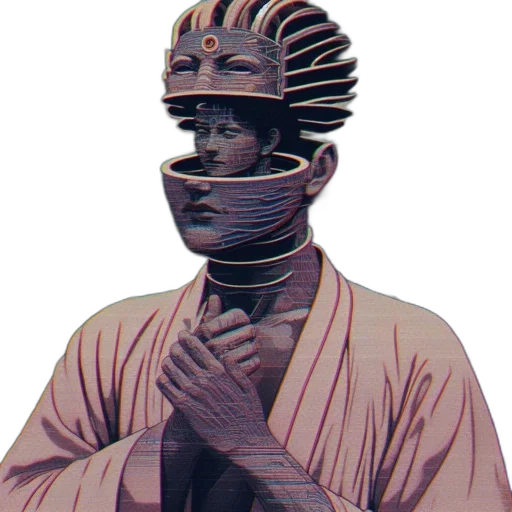 staff, mask, face, robot, vaporwave, 3d render, pixel art, concept art transparent PNG cut-out
