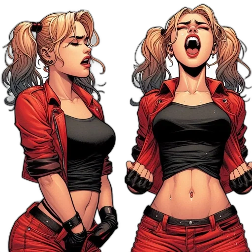comic book art, concept art, cartoon, red, two, illustrations, same, female transparent PNG cut-out