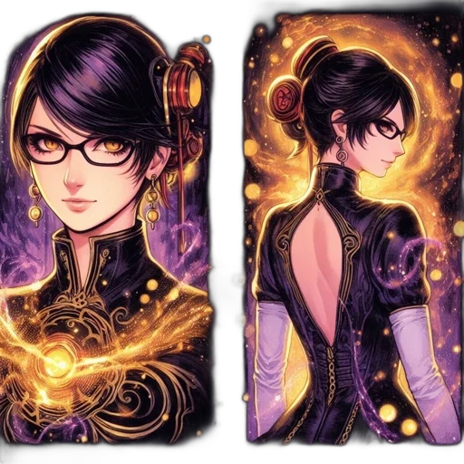 fantasy art, concept art, anime, comic book art, dark, golden, colorful, monochrome transparent PNG cut-out