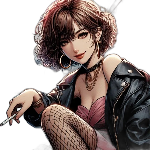jewelry, comic book art, concept art, cyberpunk, anime, dark, red, female transparent PNG cut-out