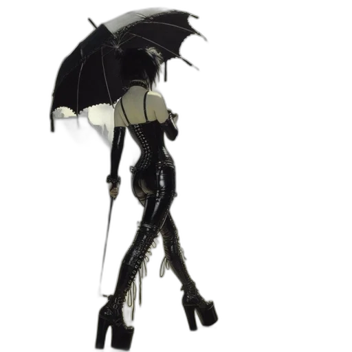 umbrella, robot, dress, staff, concept art, cyberpunk, pixel art, fantasy art transparent PNG cut-out