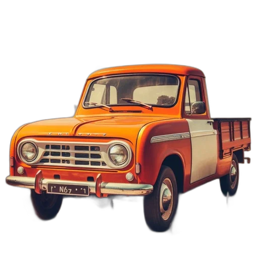 car, photorealistic, 3d render, oil painting, concept art, antique, orange, truck transparent PNG cut-out