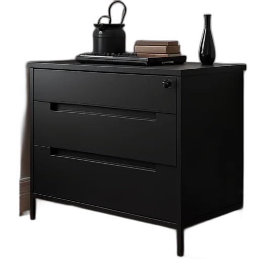 furniture, 3d render, dark, monochrome, black, drawers, unit, all transparent PNG cut-out
