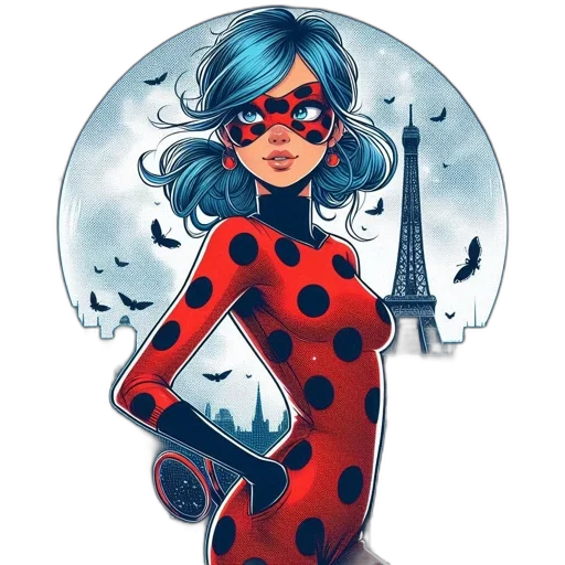 dress, comic book art, cartoon, concept art, fantasy art, red, blue, blue-haired transparent PNG cut-out