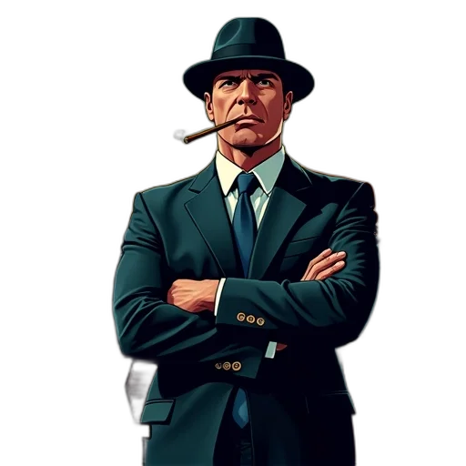 staff, hat, jacket, face, comic book art, concept art, pixel art, photorealistic transparent PNG cut-out