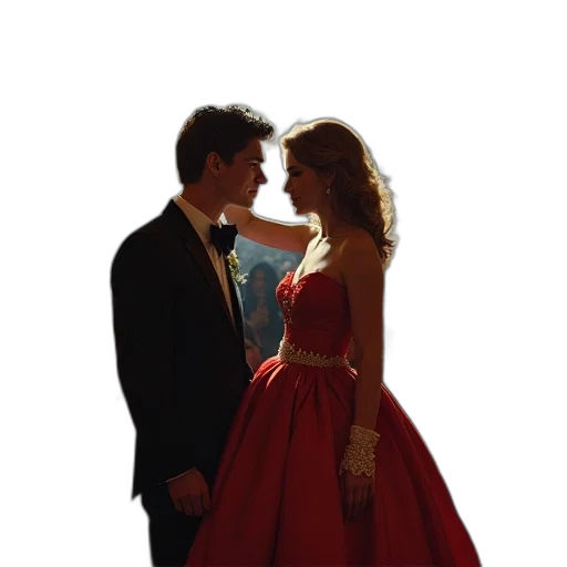 dress, photorealistic, fire, red, overlookers, prom, night transparent PNG cut-out