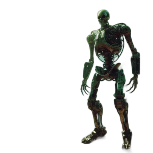 robot, creature, animal, concept art, 3d render, cyberpunk, green, weathered transparent PNG cut-out