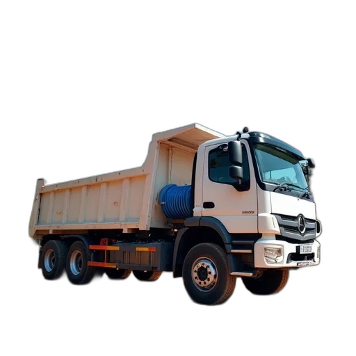 photorealistic, 3d render, white, dump, truck, parked, dirt, road transparent PNG cut-out