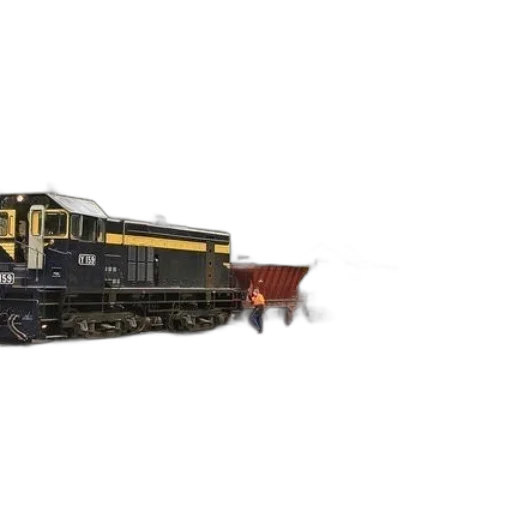 3d render, photorealistic, concept art, train, yellow, stripe, parked, tracks transparent PNG cut-out