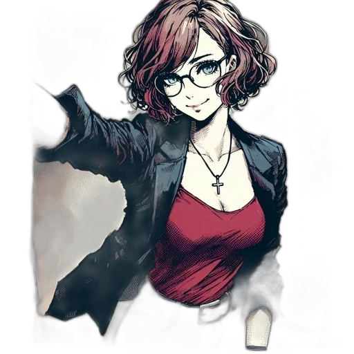jacket, staff, dress, face, cartoon, concept art, comic book art, anime transparent PNG cut-out