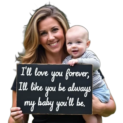 woman, holding, baby, her, arms, sign, above, them transparent PNG cut-out