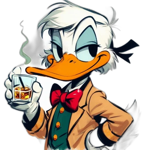 cartoon, pixel art, comic book art, concept art, animated, duck, suit, red transparent PNG cut-out