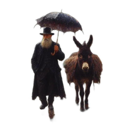 umbrella, hat, animal, concept art, photorealistic, pixel art, rain, fog transparent PNG cut-out