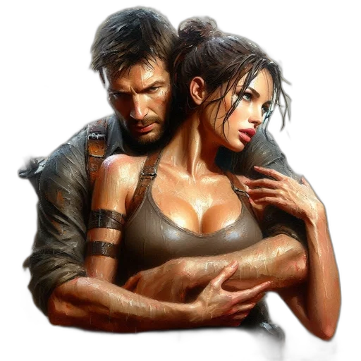 concept art, fantasy art, photorealistic, pixel art, rain, fog, man, woman transparent PNG cut-out