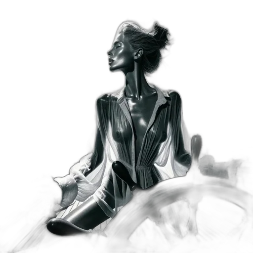 dress, staff, jewelry, robot, concept art, fantasy art, pencil sketch, photorealistic transparent PNG cut-out