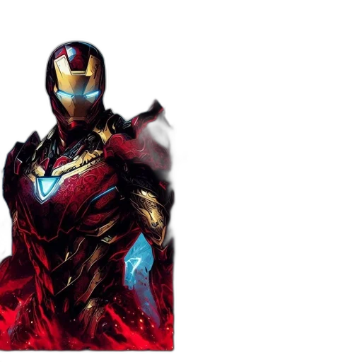concept art, comic book art, 3d render, image, features, iron, man, his transparent PNG cut-out