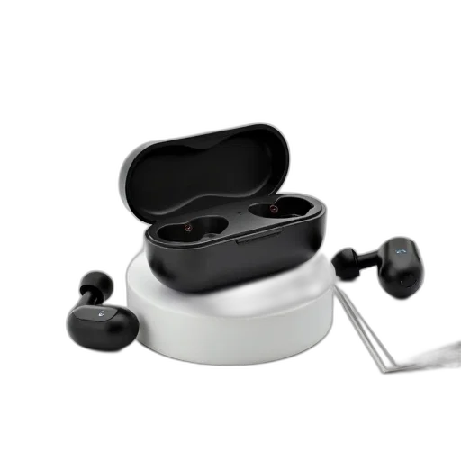 robot, jewelry, pair, black, wireless, earbuds, charging, case transparent PNG cut-out