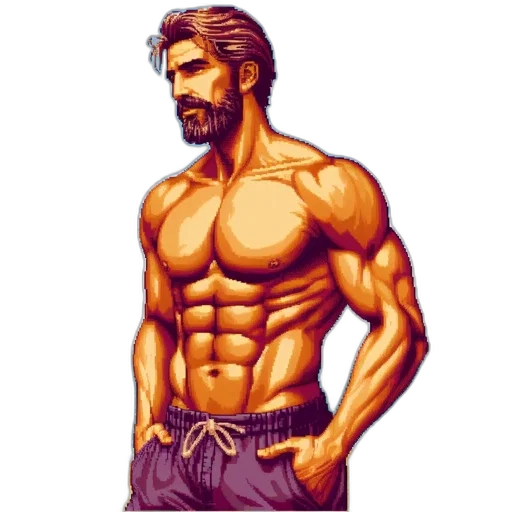 pixel art, comic book art, fantasy art, concept art, pixel, art, depicts, muscular transparent PNG cut-out
