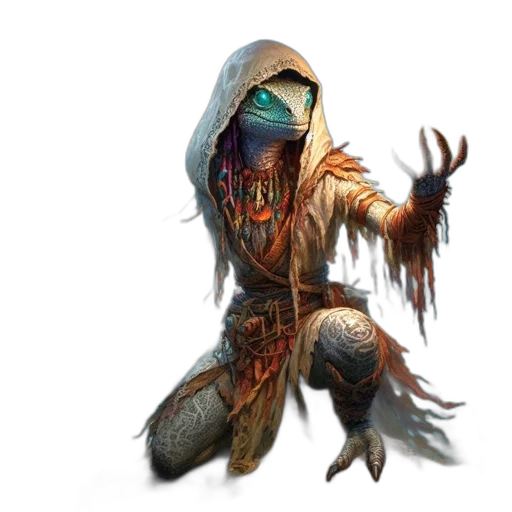 mask, creature, staff, face, concept art, fantasy art, pixel art, comic book art transparent PNG cut-out