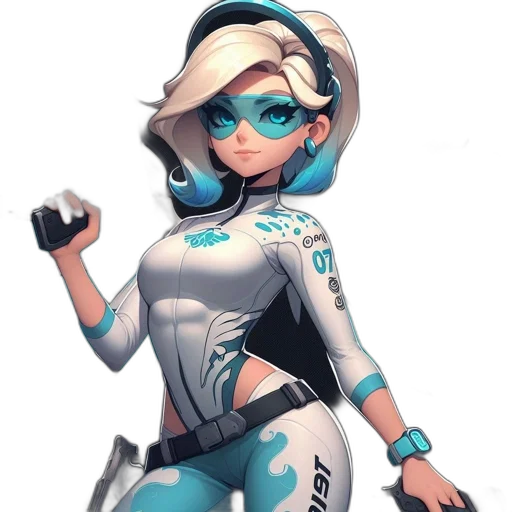 robot, staff, weapon, jacket, concept art, cyberpunk, cartoon, comic book art transparent PNG cut-out