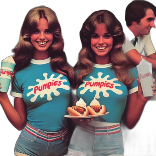 two, women, matching, pumpies, shirts, hold, cups, enjoy transparent PNG cut-out