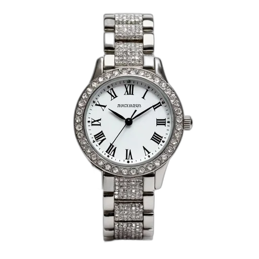 jewelry, silver, wristwatch, white, face, black, roman, numerals transparent PNG cut-out