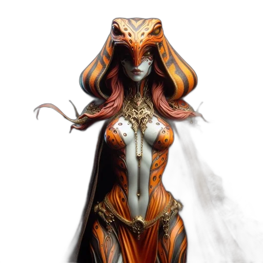 dress, mask, dragon, creature, fantasy art, concept art, comic book art, 3d render transparent PNG cut-out