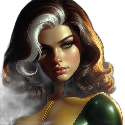comic book art, fantasy art, concept art, photorealistic, green, golden, earth tones, woman transparent PNG cut-out