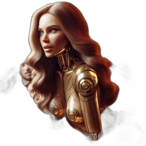jewelry, robot, fantasy art, concept art, photorealistic, comic book art, golden, earth tones transparent PNG cut-out