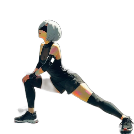 concept art, 3d render, athletic, woman, mask, smartphone, lunges, next transparent PNG cut-out