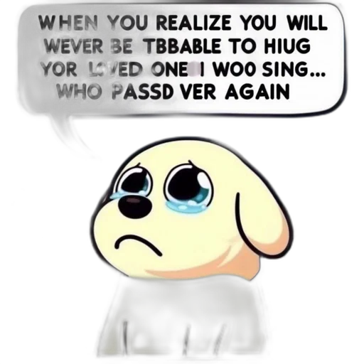 illustrated, cartoon, dog, teary, eyes, conveys, sadness, amidst transparent PNG cut-out